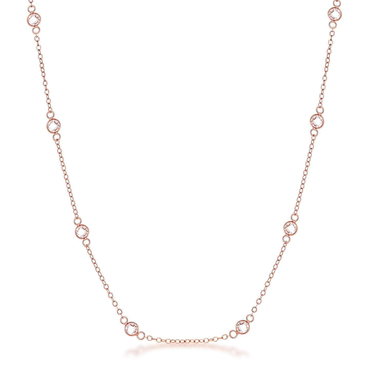 16 Rhodium Plated Clear CZ Round Bezel Saturn Necklace