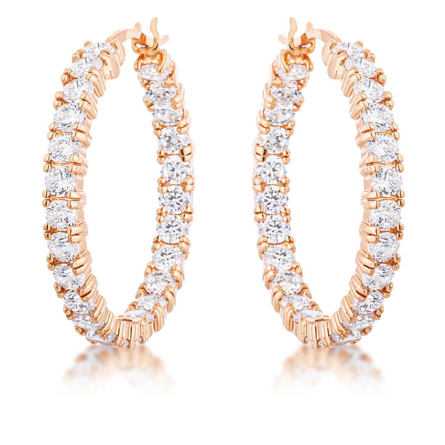 Rose Gold Plated CZ Hoop Earrings