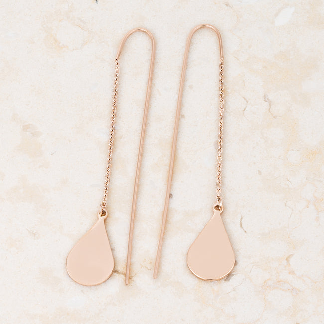 Chloe Rose Gold Stainless Steel Teardrop Threaded Drop Earrings