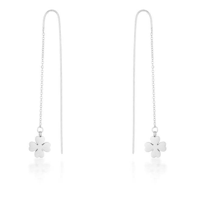 Patricia Rhodium Stainless Steel Clover Threaded Drop Earrings