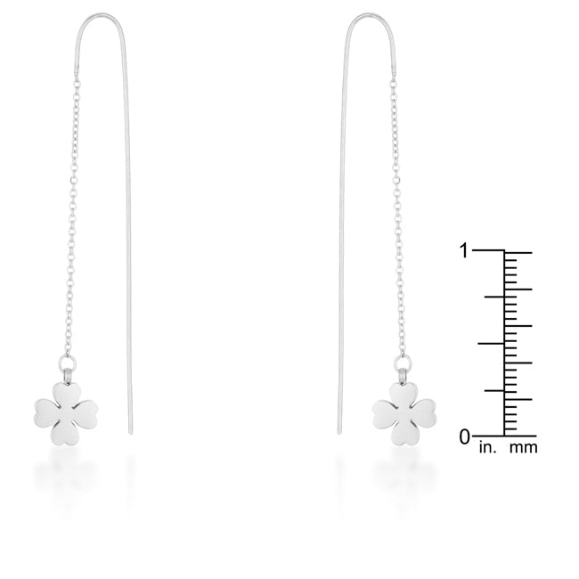 Patricia Rhodium Stainless Steel Clover Threaded Drop Earrings