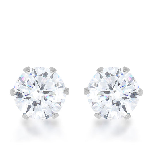 Reign 3.4ct CZ Rhodium Stainless Steel Stud Earrings