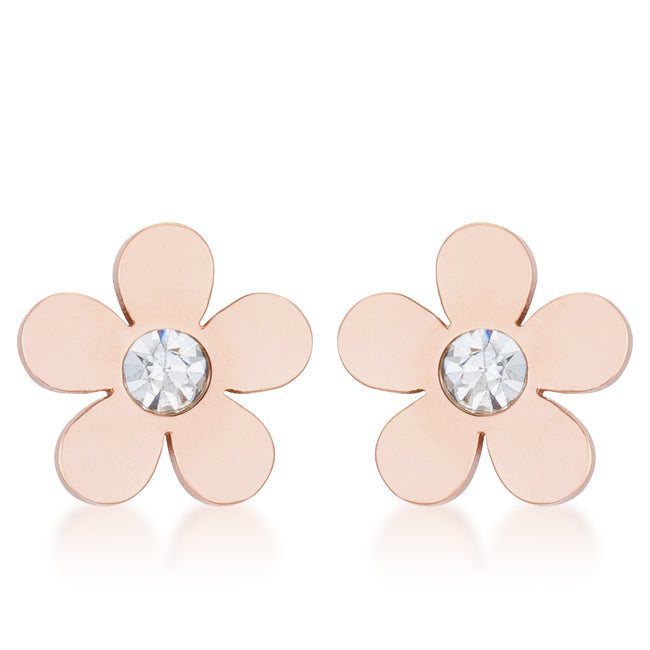 Daisy 0.3ct CZ Rose Gold Stainless Steel Flower Stud Earrings