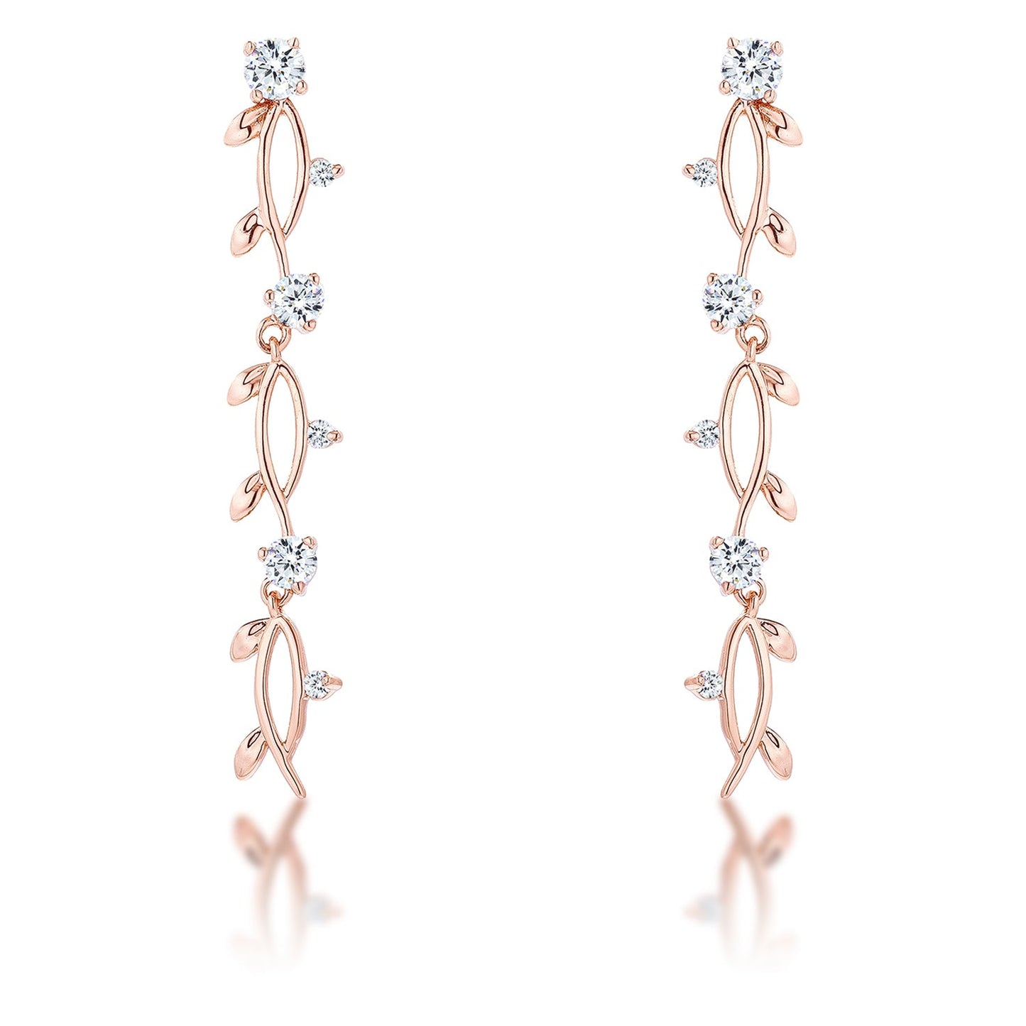 1.1Ct Vine Design Rose Gold Plated Earrings