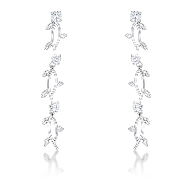 1.1Ct Vine Design Rhodium Earrings