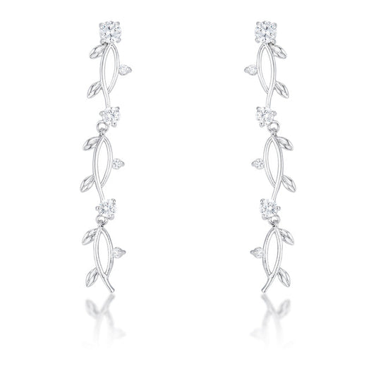 1.1Ct Vine Design Rhodium Earrings