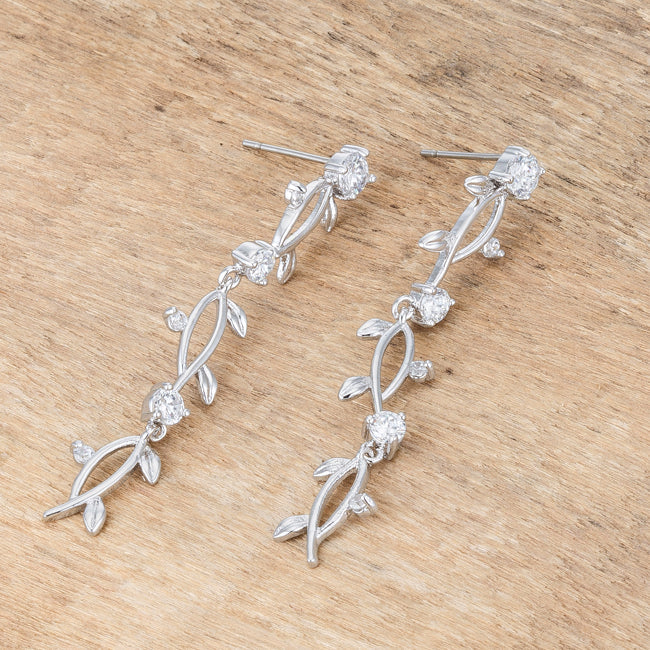 1.1Ct Vine Design Rhodium Earrings