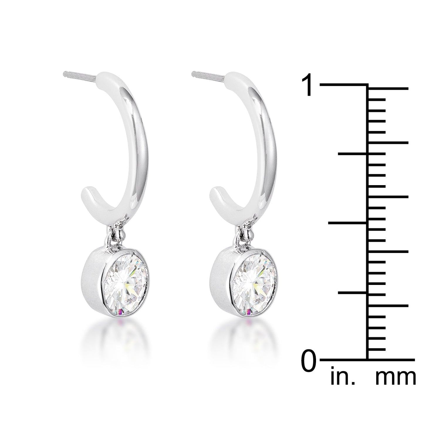 7mm Cz Rhodium Plated Drop Hooplet Earrings