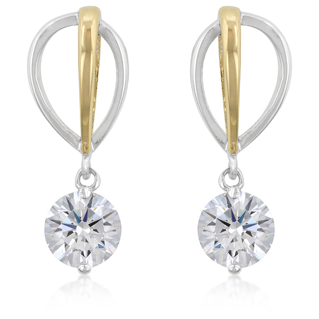 Two-tone Finish Cubic Zirconia Drop Earrings