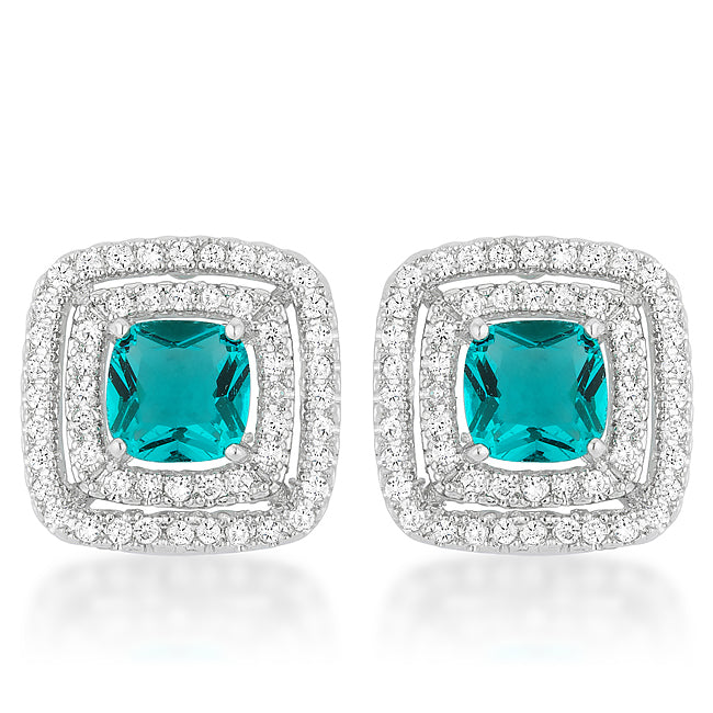 Aqua Halo Stud Earrings