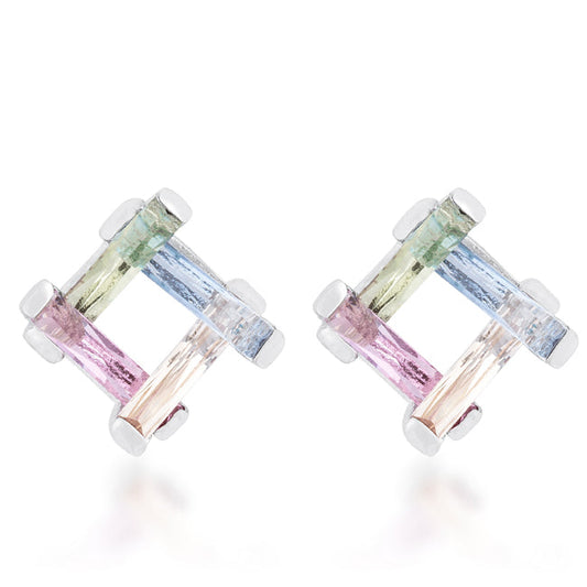 Myra 10ct Multicolor CZ Rhodium Stud Earrings