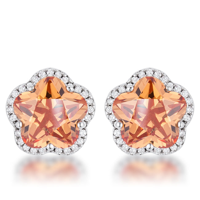 Floral Cut Champagne CZ Stud Earrings