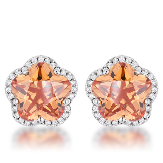 Floral Cut Champagne CZ Stud Earrings