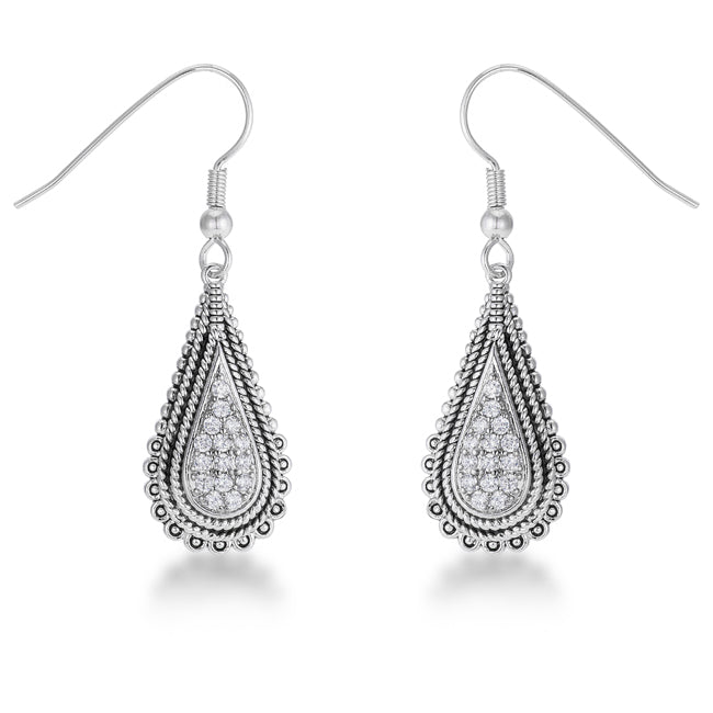 .45 Ct Tear Drop Rhodium Earrings with CZ