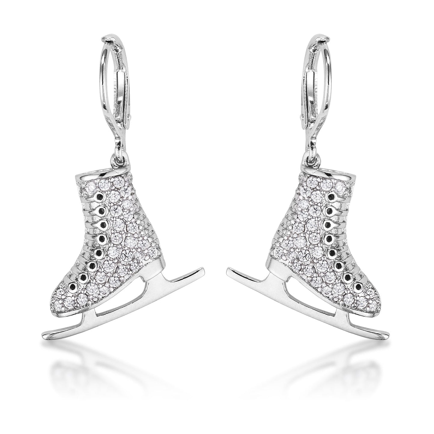 Delicate .85Ct Rhodium Plated Ice Skate Earrings