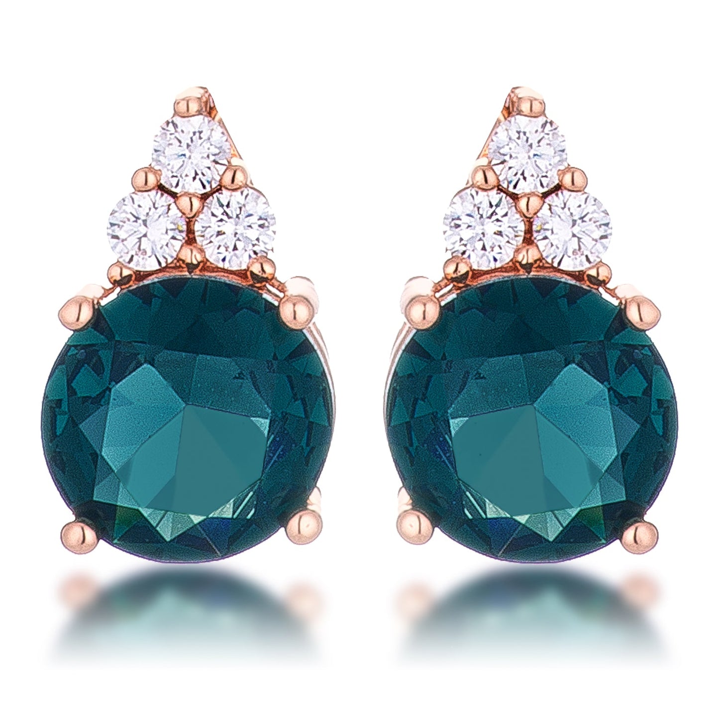 Simple Rose Gold Plated 9mm Teal CZ Stud Earring