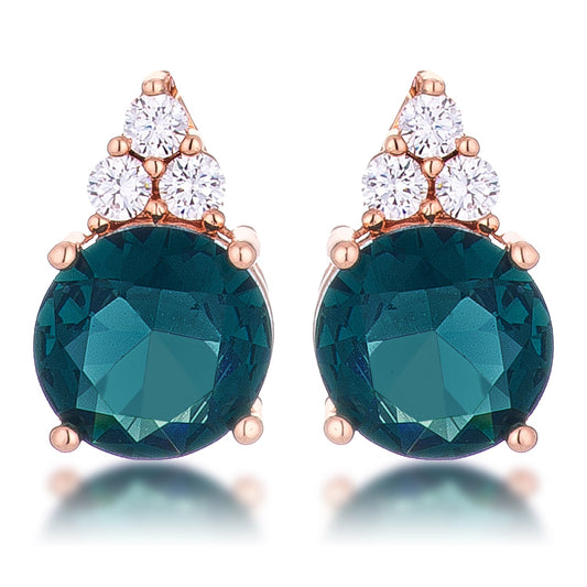 Simple Rose Gold Plated 9mm Teal CZ Stud Earring