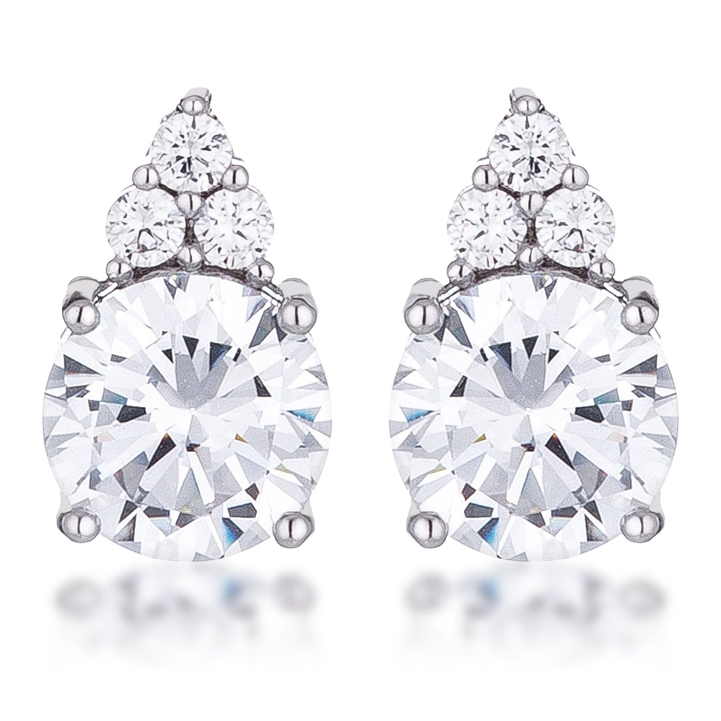 Simple Rhodium Plated 9mm Clear CZ Stud Earring