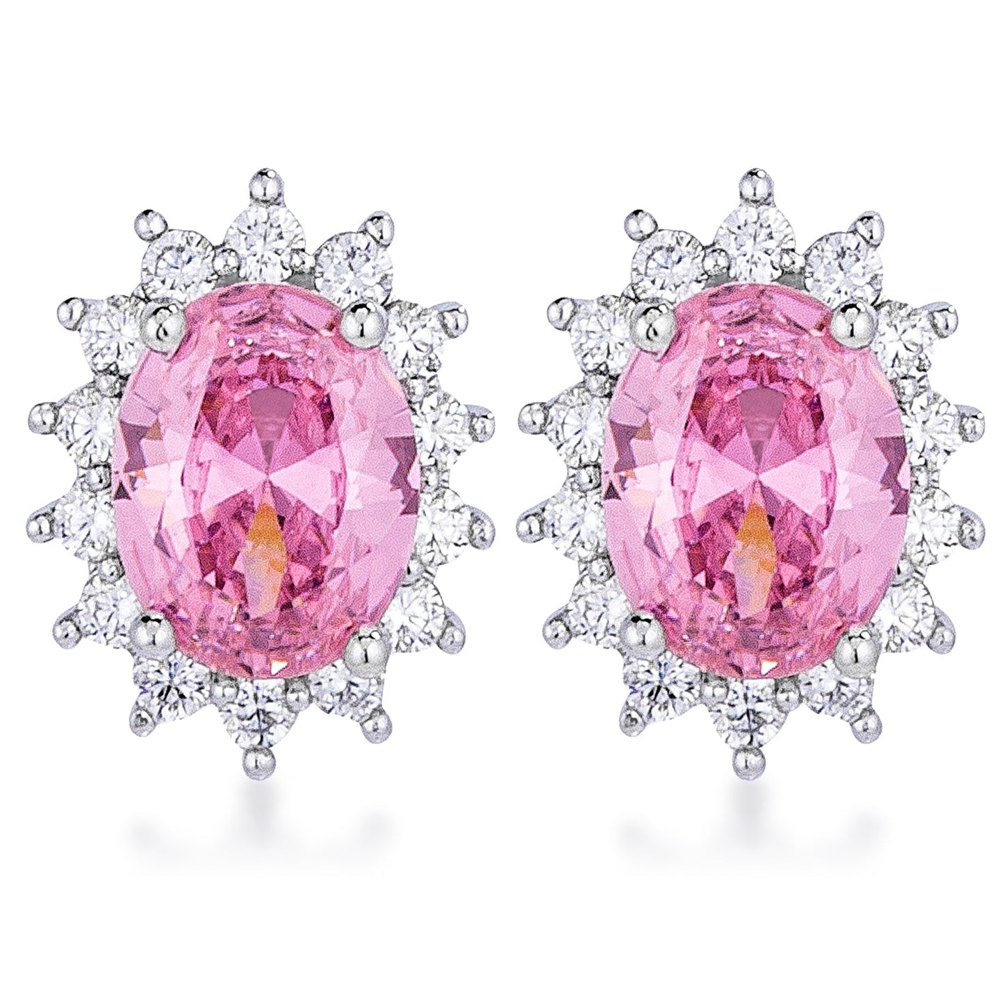 Rhodium Plated Pink Petite Royal Oval Earrings