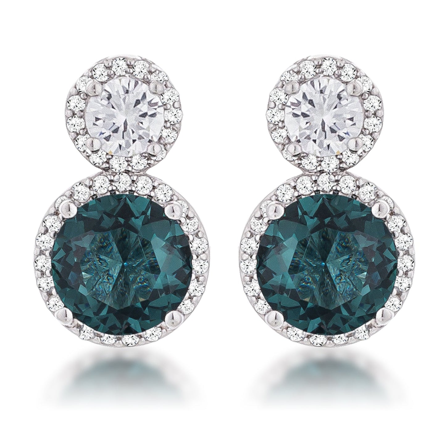 10Ct Rhodium Plated Teal Snowman CZ Earrings