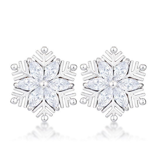 .6Ct Rhodium Plated Clear Marquise Snowflake Earrings