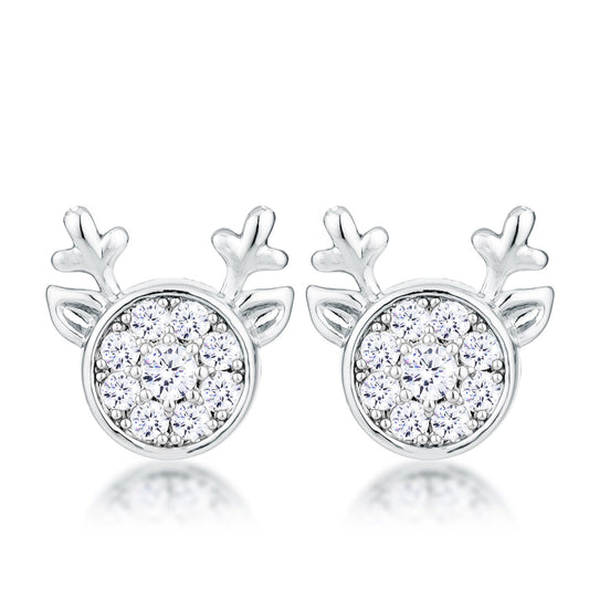 Rhodium Plated Clear CZ Reindeer Earrings