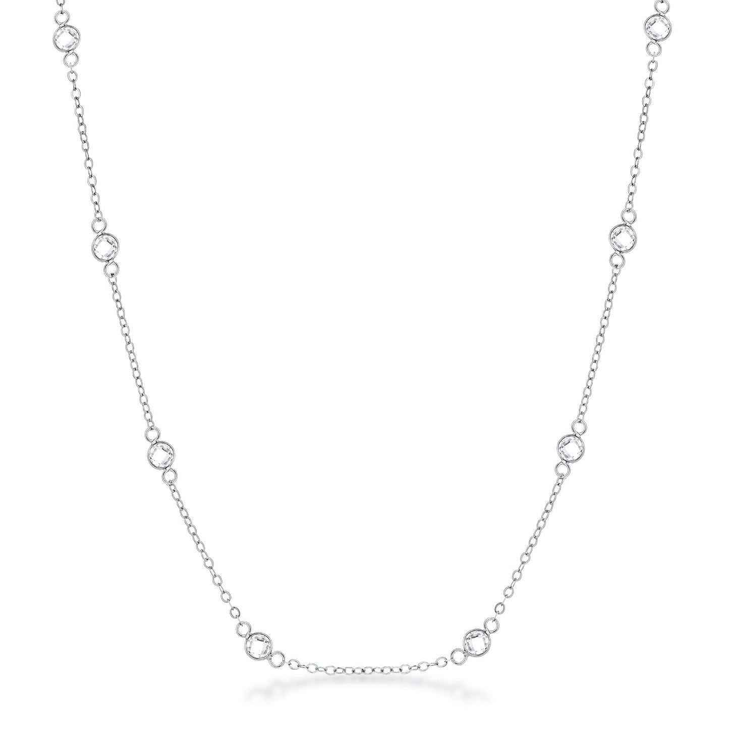 16 Rhodium Plated Clear CZ Round Bezel Saturn Necklace