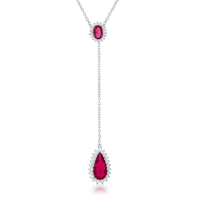 Lara 5.8ct Ruby CZ Rhodium Classic Drop Lariat Necklace