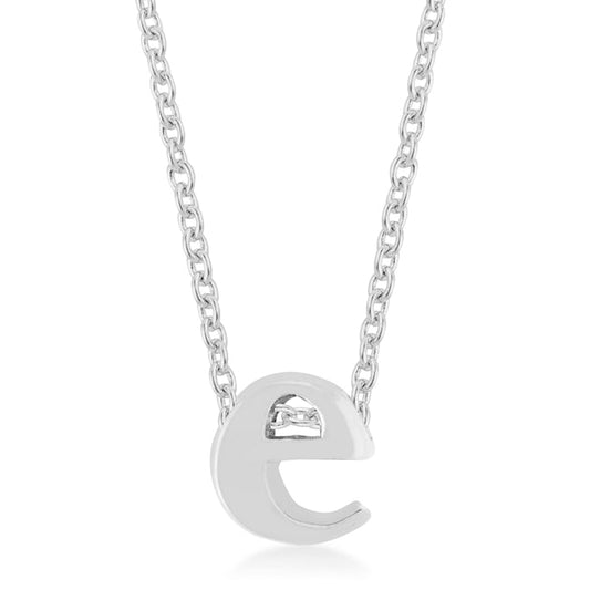 Rhodium Plated Finish Initial E Pendant