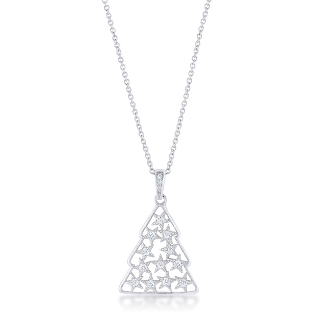 .2 ct CZ Rhodium Christmas Tree Pave Holiday Pendant