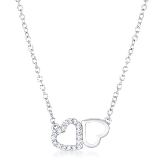 Sweet and Romantic Rhodium Melded CZ Hearts Necklace