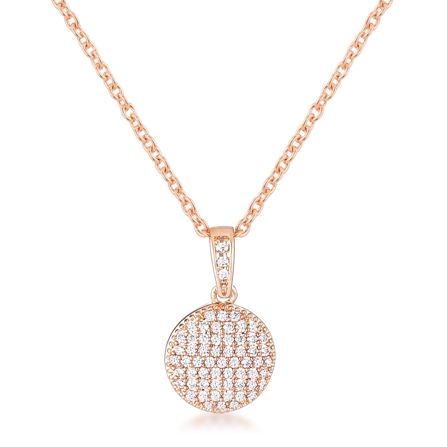 Rose Gold Plated Necklace with CZ Disk Pendant