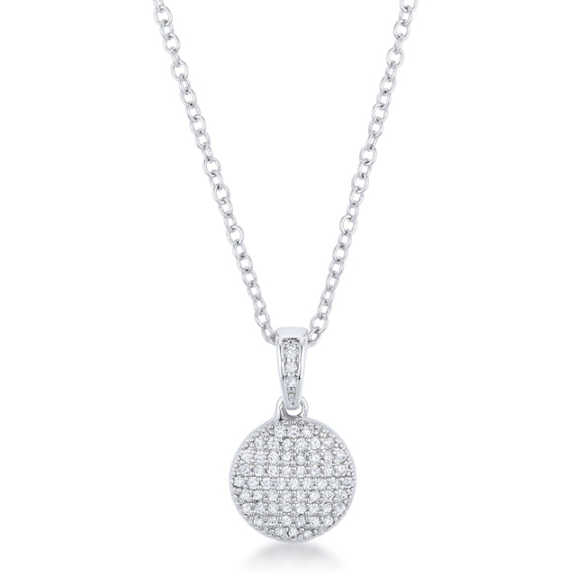 Rhodium Necklace with CZ Disk Pendant