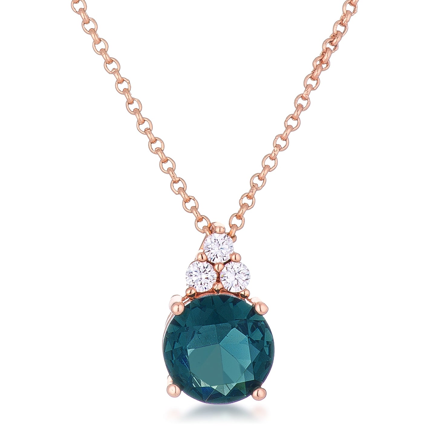 Simple Rose Gold Plated 9mm Teal CZ Pendant