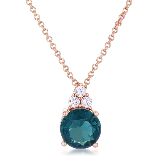 Simple Rose Gold Plated 9mm Teal CZ Pendant