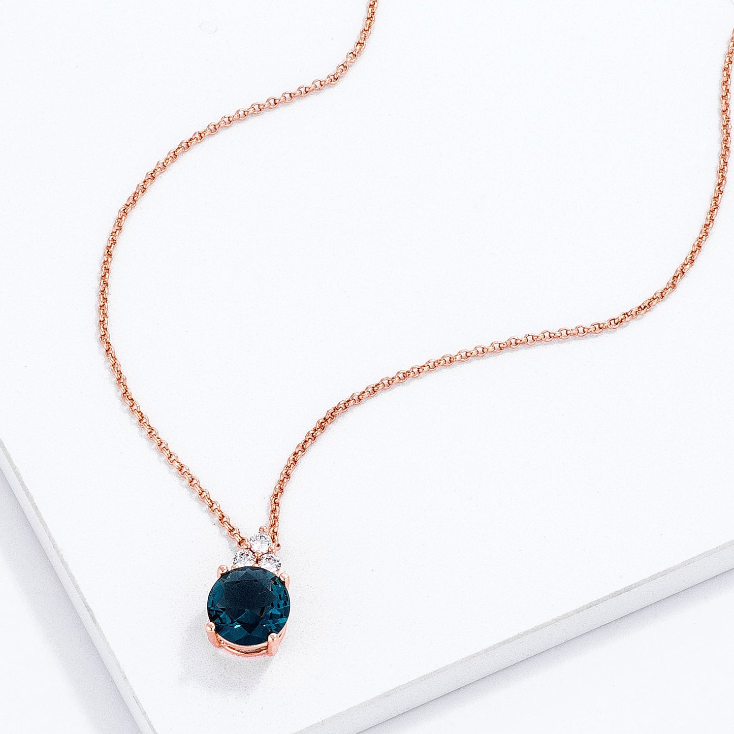 Simple Rose Gold Plated 9mm Teal CZ Pendant