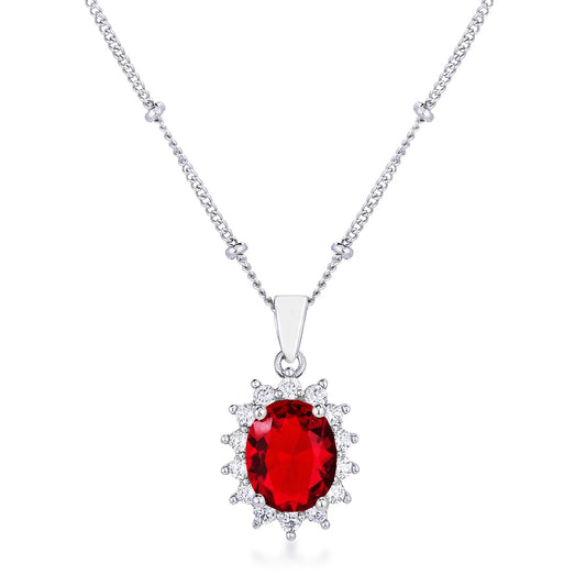 Rhodium Plated Ruby Red Petite Royal Oval Pendant