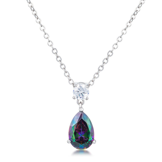 4.95Ct Rhodium Mystic Iridescent Teardrop Pendant