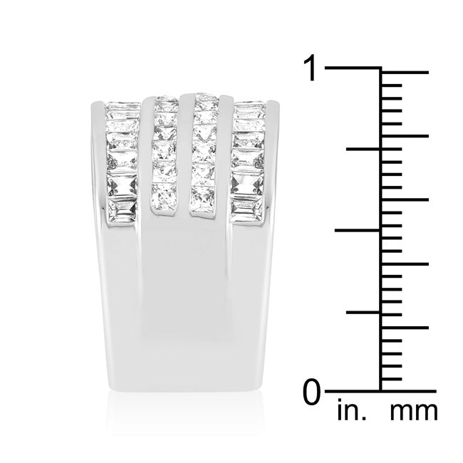 4 Row Rhodium Cubic Zirconia Cocktail Ring