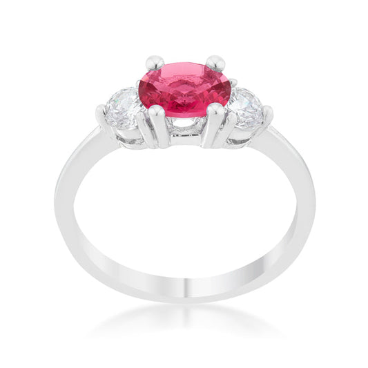 Miranna 1.2ct Fuchsia CZ Rhodium Classic Oval Ring