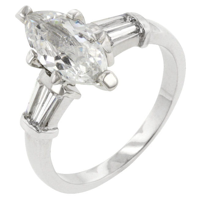 Rhodium Plated Marquise Centerpiece Ring