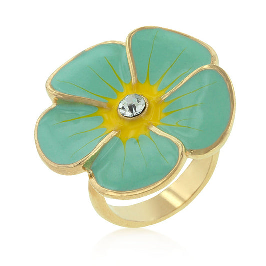 Light Blue Enamel Large Floral Ring