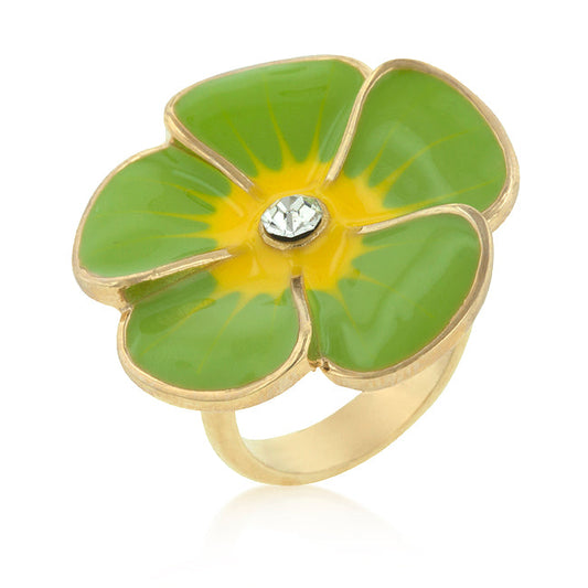 Light Green Enamel Large Floral Ring