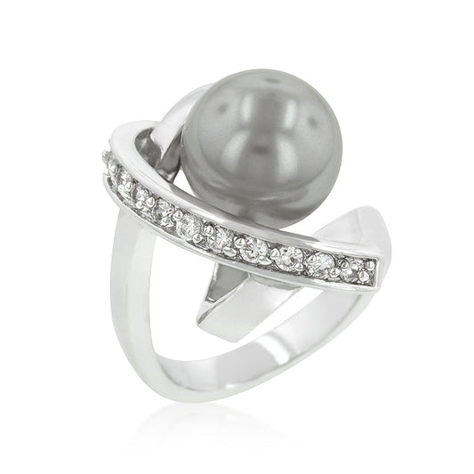 Rhodium Plated Knotted Simulated Pearl Ring