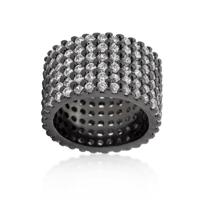 Hematite Wide Pave Cubic Zirconia Ring