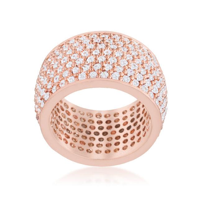 Wide Pave Cubic Zirconia Rose Gold Band Ring