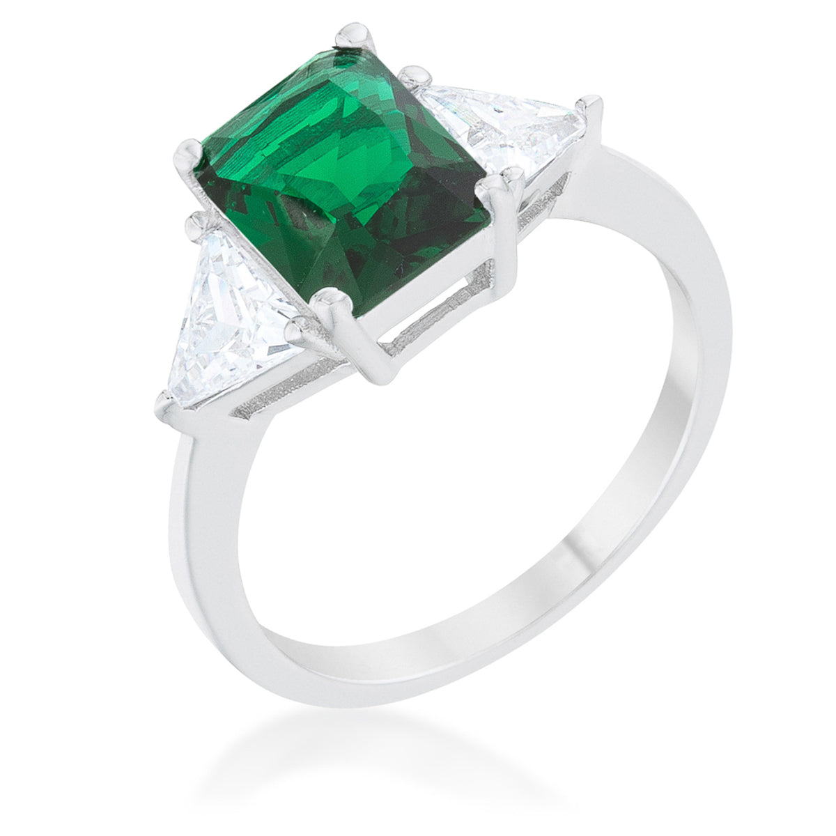 Classic Emerald Rhodium Engagement Ring