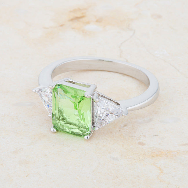 Classic Apple Green Rhodium Engagement Ring