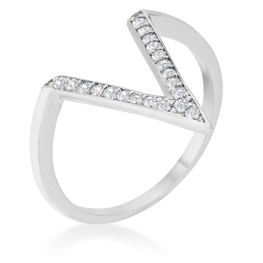 Michelle 0.2ct CZ Rhodium Delicate V-Shape Ring