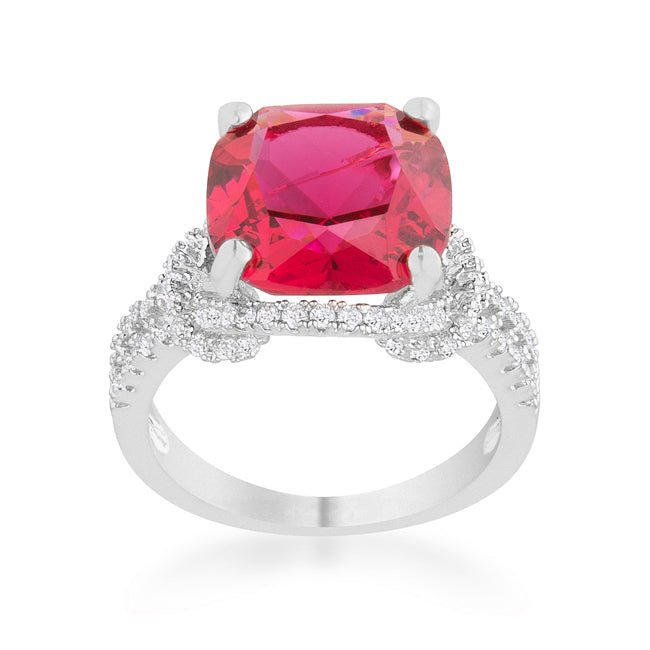 Charlene 6.2ct Ruby CZ Rhodium Classic Statement Ring